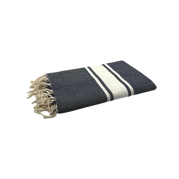 fouta flat weave navy blue folded beach towel style - BY FOUTAS