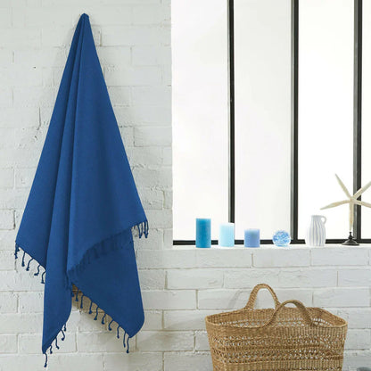 Fouta Eponge Unie Bleu océan - 100 x 200 cm | Serviette de bain