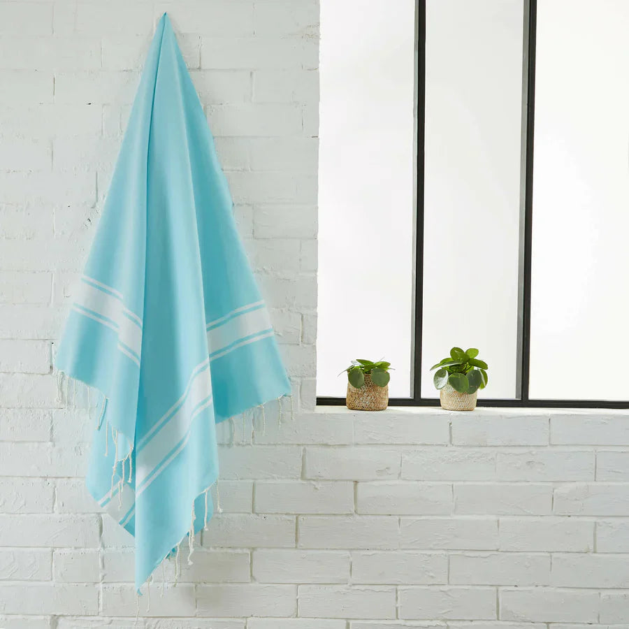 Fouta Tissage Plat Aqua - 100 x 200 cm | Serviette de plage