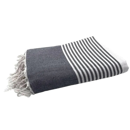 Fouta XXL Arthur Noir - 200 x 300 cm | Grande Serviette de Plage | Jeté de canapé