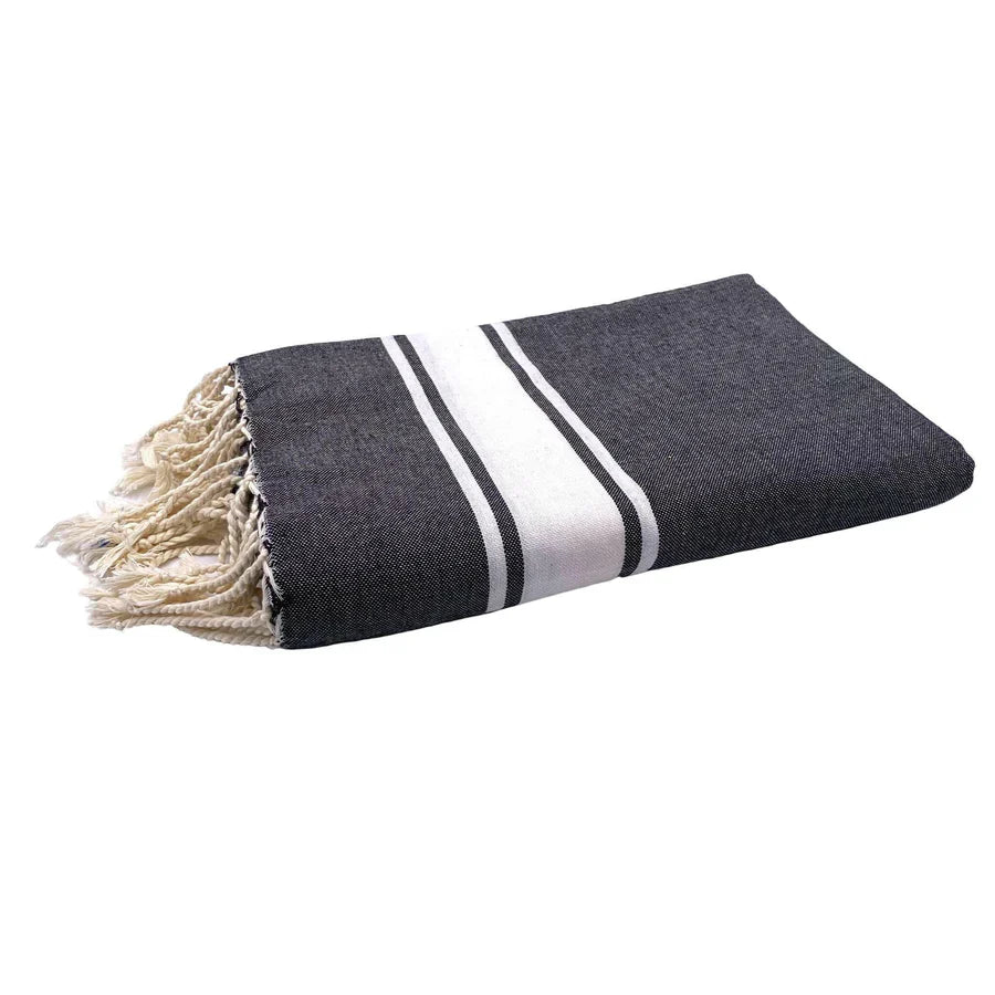 Fouta XXL Classique Noir - 200 x 300 cm | Grande Serviette de Plage | Jeté de canapé