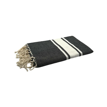 Fouta Tissage Plat Noir - 100 x 200 cm | Serviette de plage