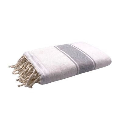 Packshot photo of the Customizable White/Olive Green Terry lined Fouta - BY FOUTAS