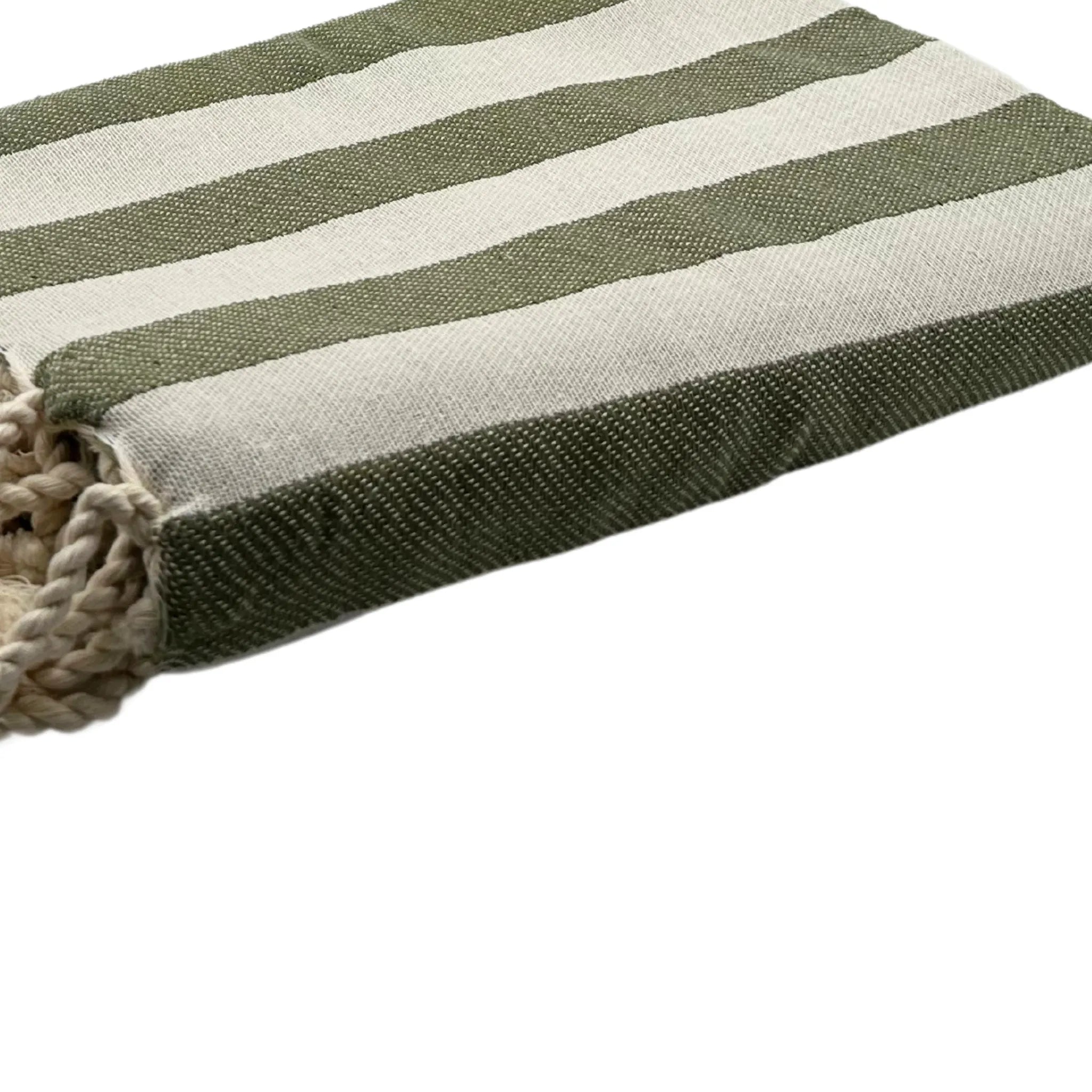 Zoom sur la Fouta Positano Vert Olive - BY FOUTAS