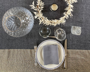 Fouta XXL Lurex anthracite copper used as tablecloth, with cutlery and table decoration