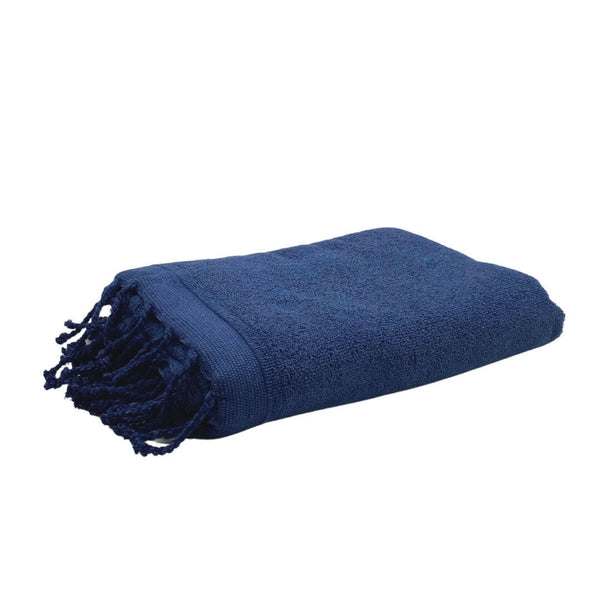 fouta Eponge unie couleur bleu ardoise pliée façon serviette de bain côté éponge - BY FOUTAS