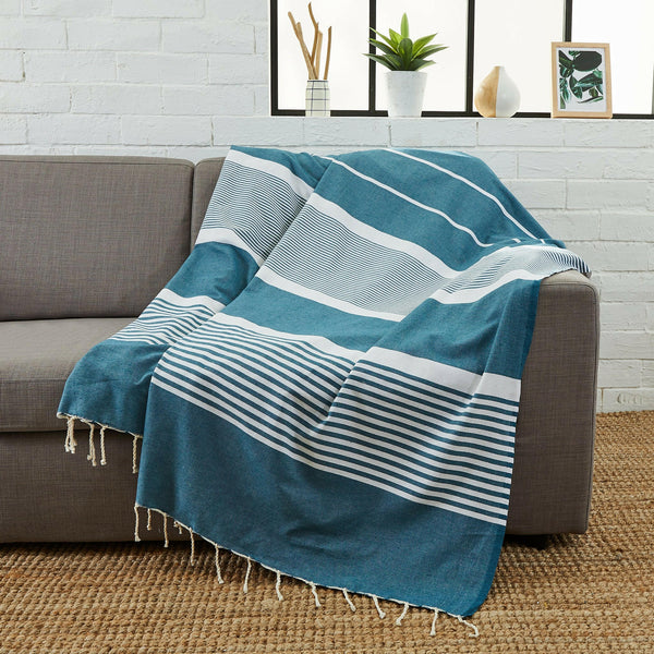 fouta XXL Arthur blue duck color used in sofa throw - BY FOUTAS