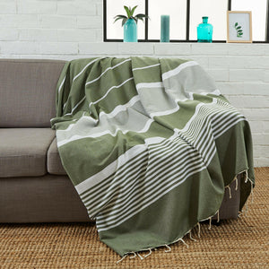 XXL Arthur fouta olive color used in sofa throw - BY FOUTAS