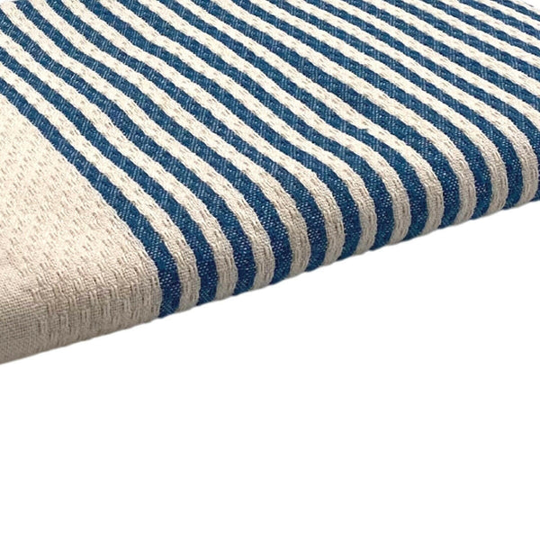 zoom on the beach fouta mariniere color blue duck - BY FOUTAS