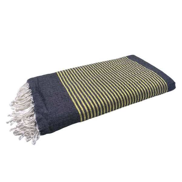 fouta XXL Lurex anthracite color - golden stripes folded as a tablecloth - BY FOUTAS