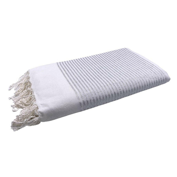 fouta XXL Lurex white color - silver stripes folded as a tablecloth - BY FOUTAS