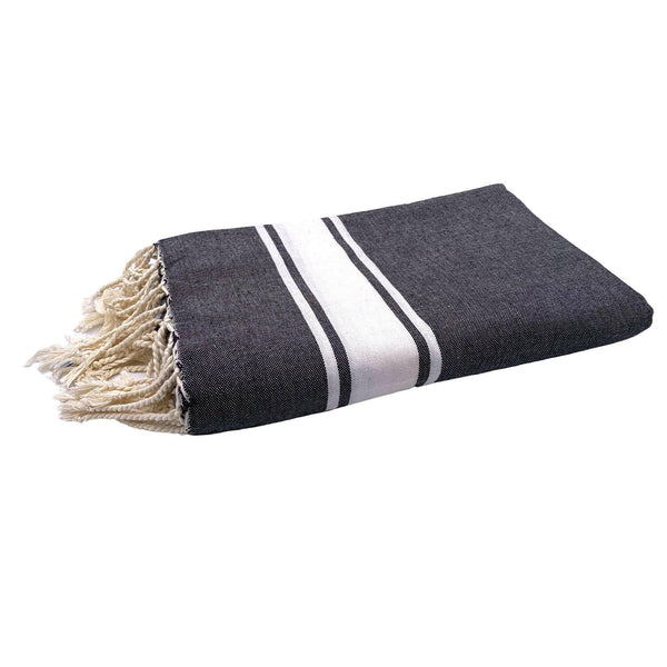 fouta XXL a trama piatta colore nero piegato come un asciugamano da spiaggia XXL - BY FOUTAS