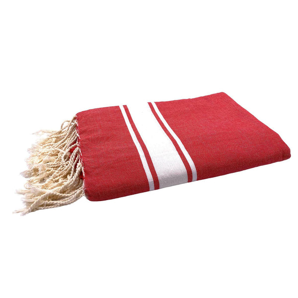 fouta XXL Tissage plat couleur rouge pliée façon serviette de plage XXL - BY FOUTAS