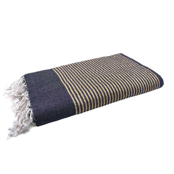 fouta XXL Lurex anthracite color - copper stripes folded as a tablecloth - BY FOUTAS