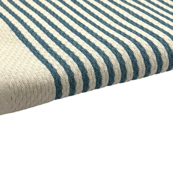 zoom on the beach fouta mariniere color blue duck - BY FOUTAS