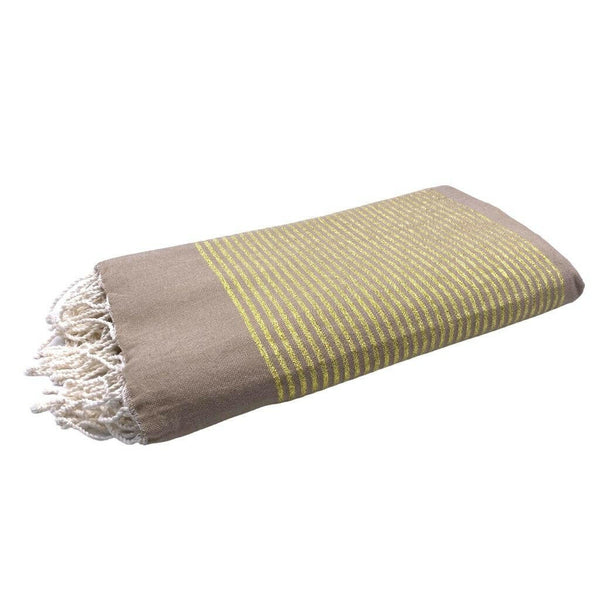 fouta XXL Lurex sahara color - golden stripes folded as a tablecloth - BY FOUTAS