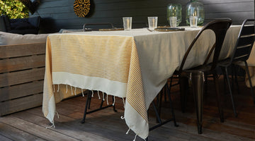 XXL Fouta used as a tablecloth on an outdoor table - BY FOUTAS