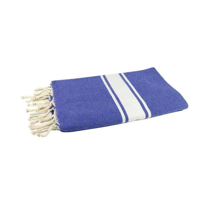 Classic Ocean Blue Fouta hanging in a bathroom - BY FOUTAS