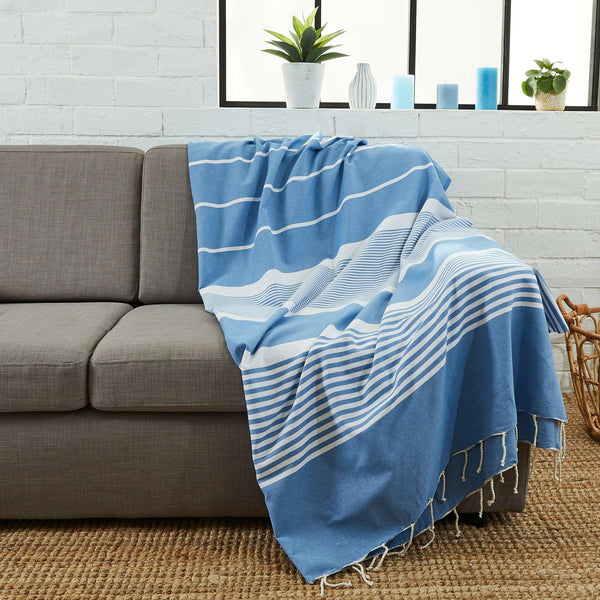fouta XXL Arthur lavender blue color used in sofa throw - BY FOUTAS