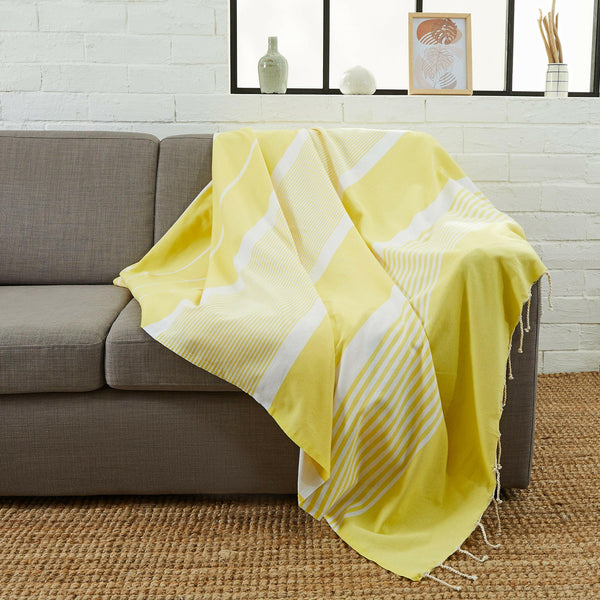 XXL Arthur fouta lemon yellow color used in sofa throw - BY FOUTAS