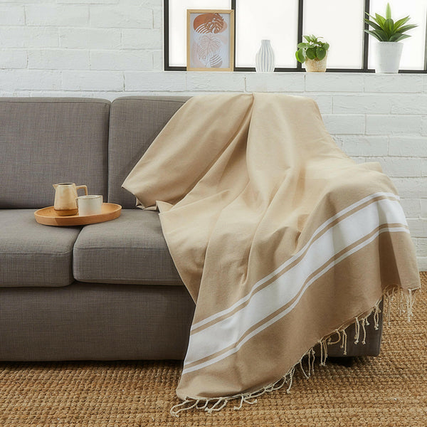 fouta XXL flat weave color sahara used in sofa throw - BY FOUTAS