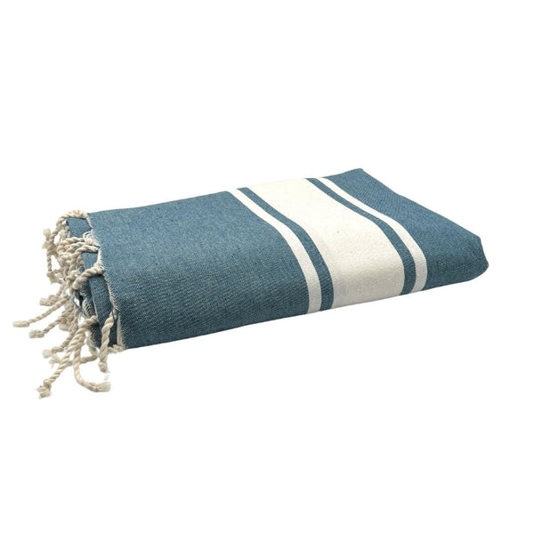 fouta XXL flat weave color blue duck folded beach towel XXL - BY FOUTAS