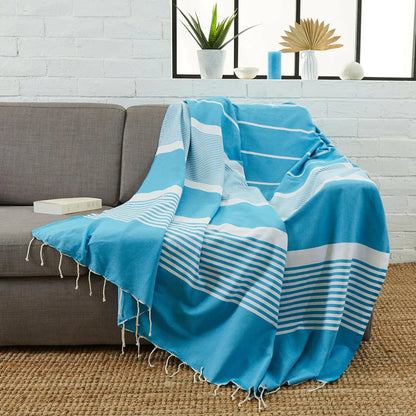 Fouta XXL Arthur Turquesa - 200 x 300 cm | Toalla Playa Grande | Manta Sofá