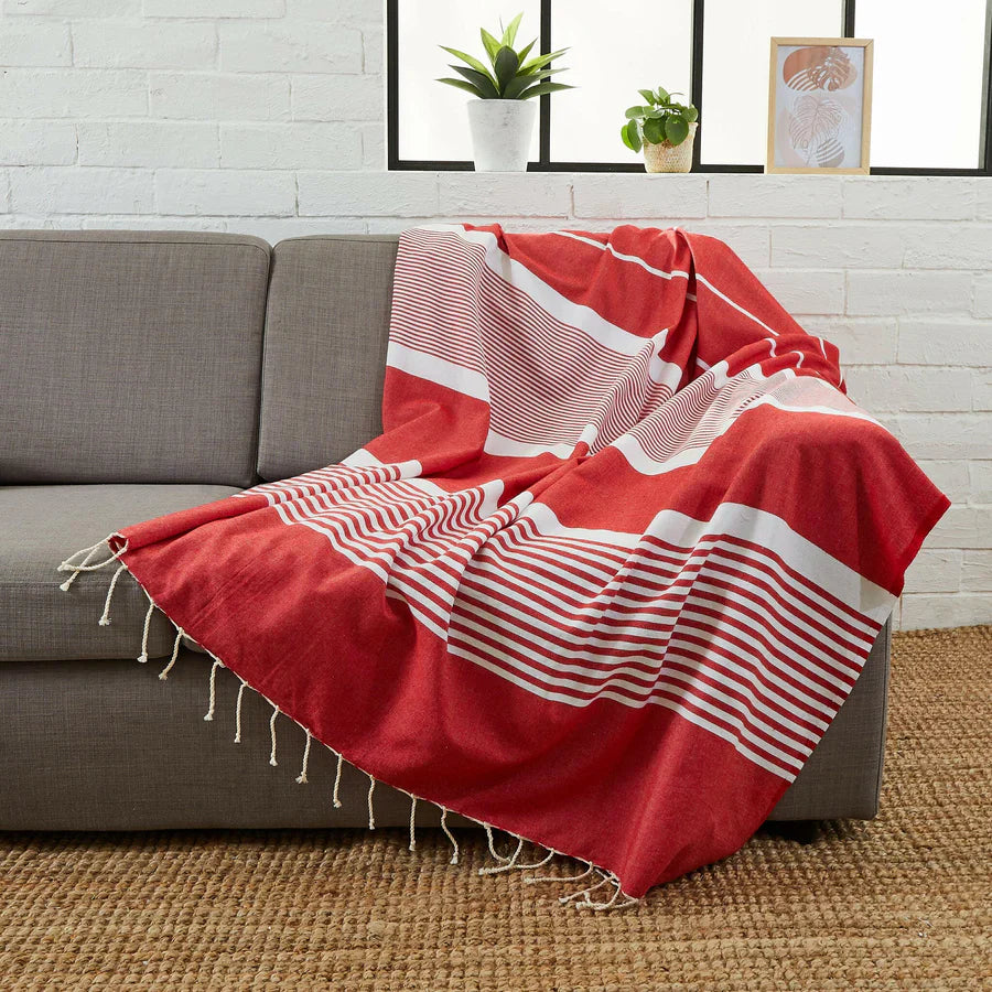 Fouta XXL Arthur Rouge - 200 x 300 cm | Asciugamano da spiaggia grande | Lenzuolo da divano