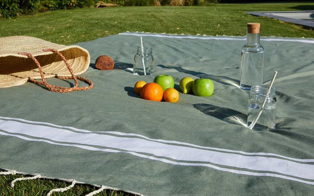 hamamdoek XXL olijf kleur - Picknick tafelkleed - BY FOUTAS